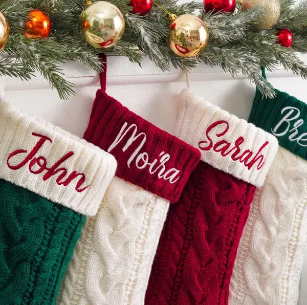 Embroidered Christmas Stocking, Knitted Family Stockings, Personalized Xmas Stocking with Name, Holiday Gifts